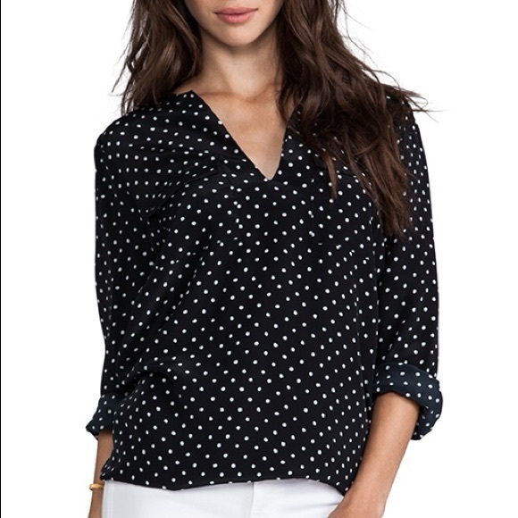 Joie 100% Silk Polka Dot Academia 3/4 Sleeve Blouse Top, Black & White, Size XS - Picture 1 of 13